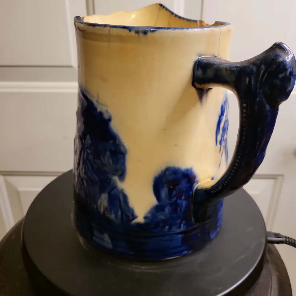 Antique Old Sleepy Eyed Joe Blue & White Ironstone Pitcher 1900. - Picture 3 of 11